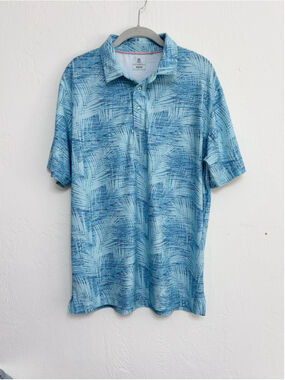 Men's Ahead Performance Polo Shirt Medium Blue Palm Print
